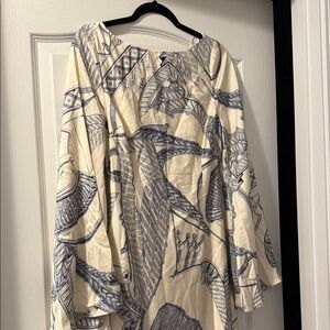 Cream and Blue Patterned Dress